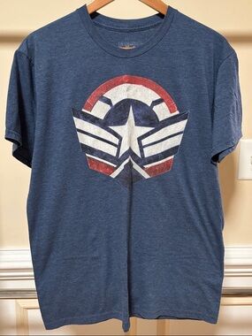 Marvel Men's Heather Blue Short Sleeve Tee with Red, White & Blue Star Emblem
